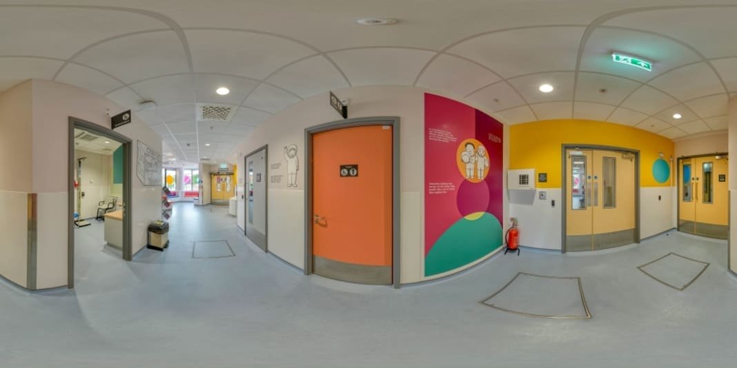 Bright reception corridor at Evelina London Children’s Hospital