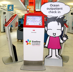 Self check in kiosk at Evelina London Children's Hospital.